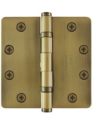 4 1/2" Solid Brass Ball-Bearing Door Hinge with Button Tips and 1/4" Radius Corners